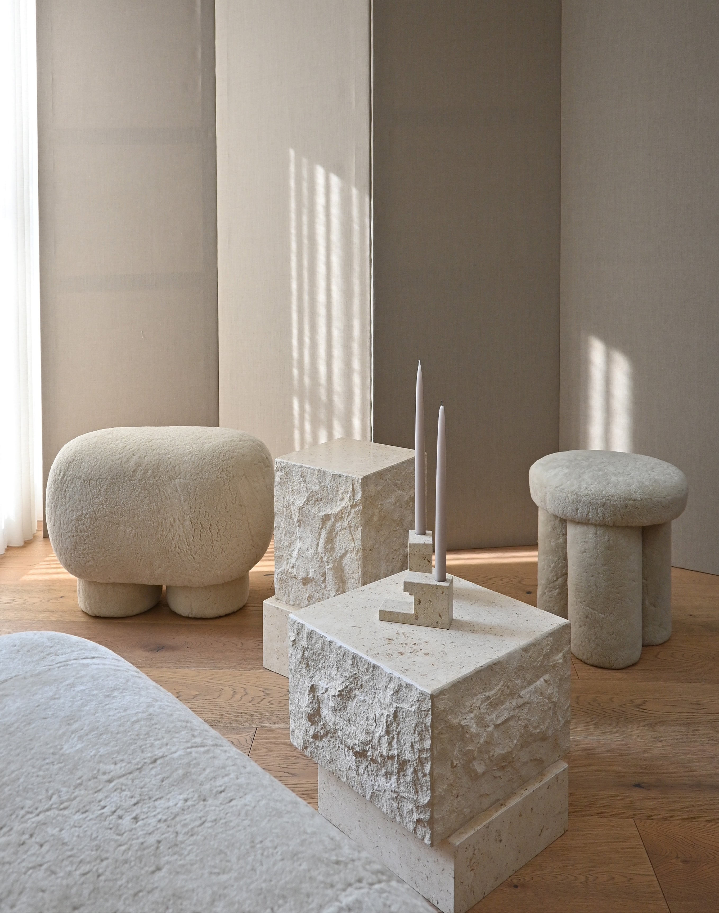 Temple Coffee Table, Tall -  Limestone