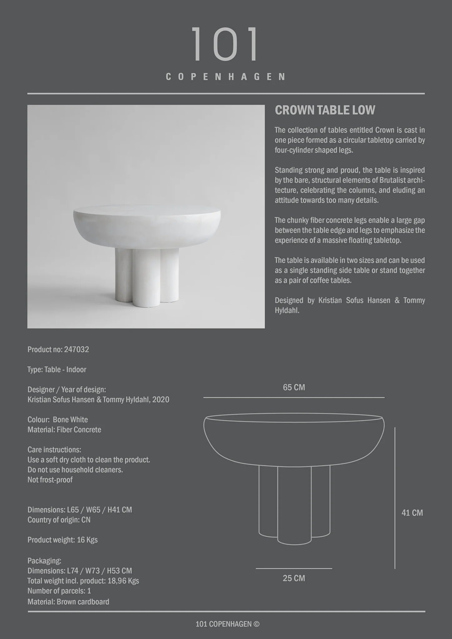 Crown Table, Low - Bone White