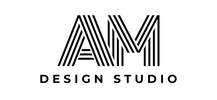 Logo of AM Design Studio with stylized 'AM' letters on a white background