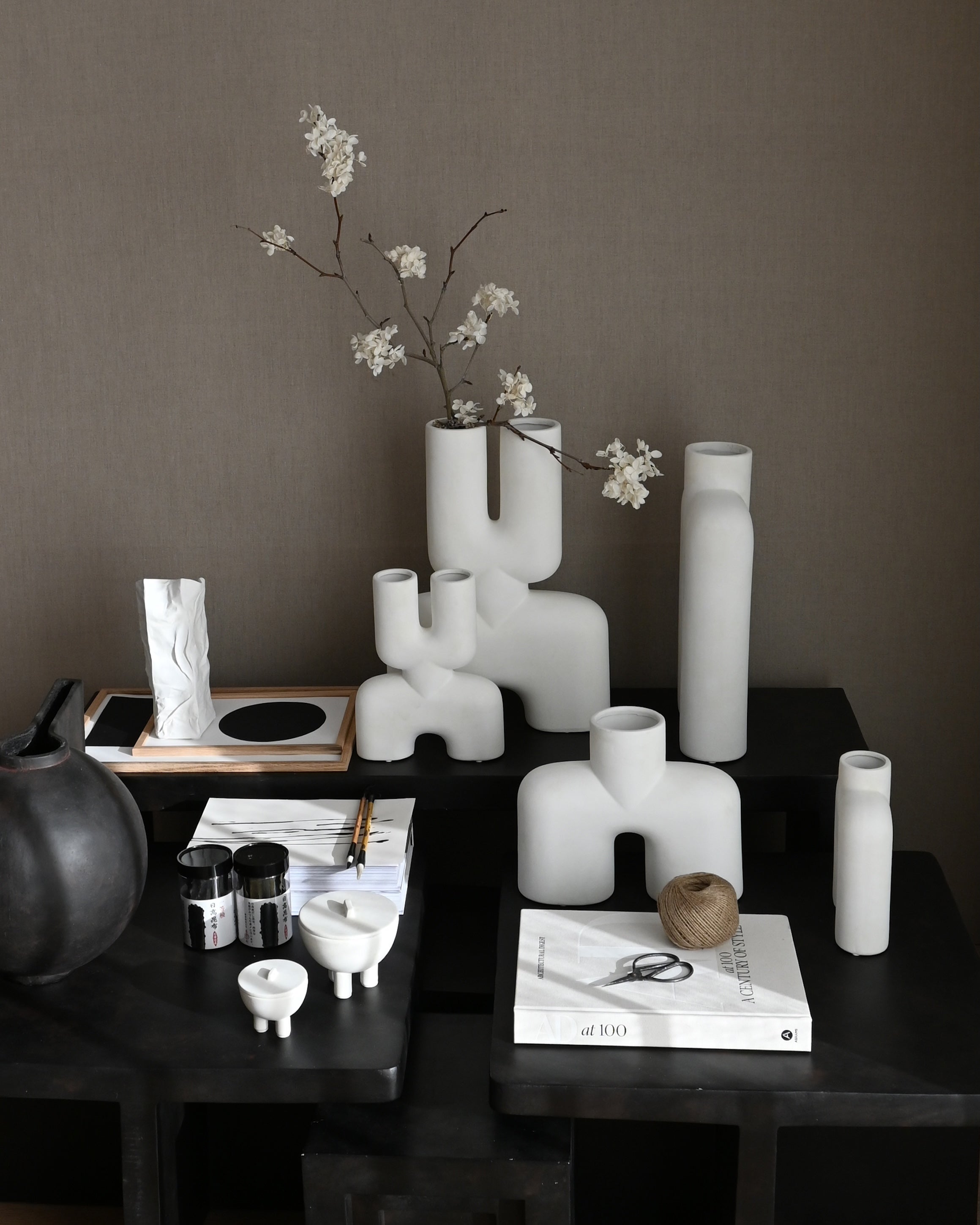 Cobra Vase Double, Medio - Bone  White