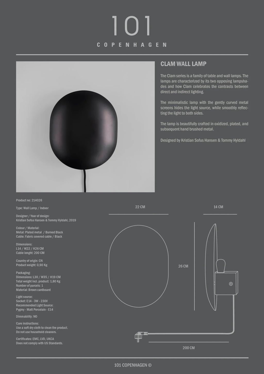 Clam Wall Lamp - Burned Black