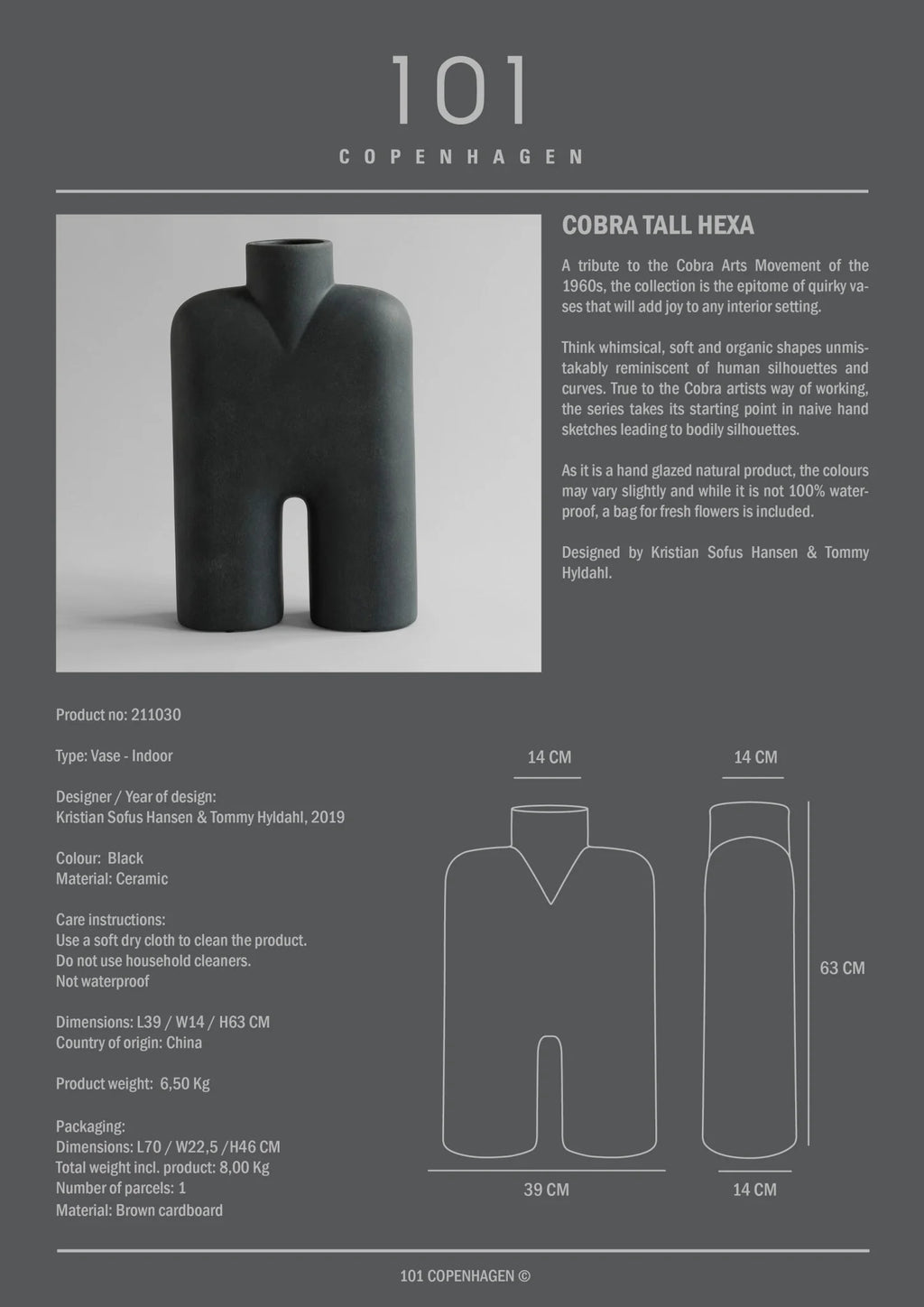 Cobra Vase Tall, Hexa - Black