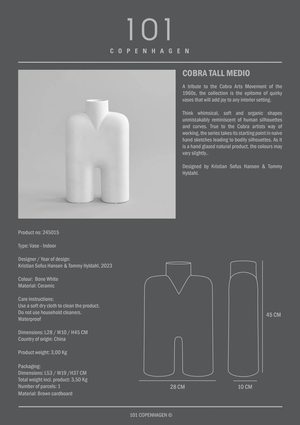 Cobra Vase Tall, Medio - Bone White