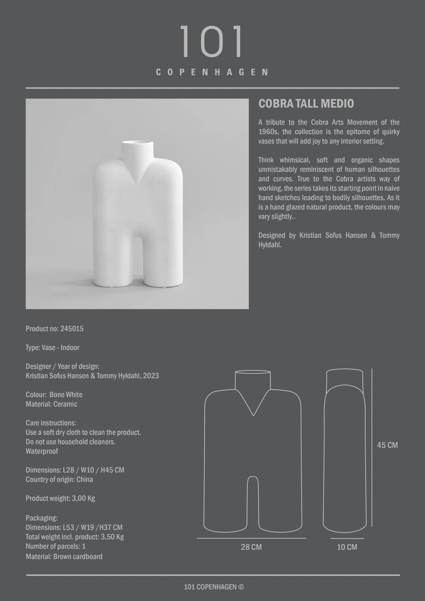 Cobra Vase Tall, Medio - Bone White