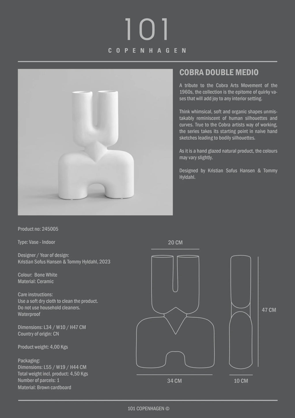 Cobra Vase Double, Medio - Bone  White