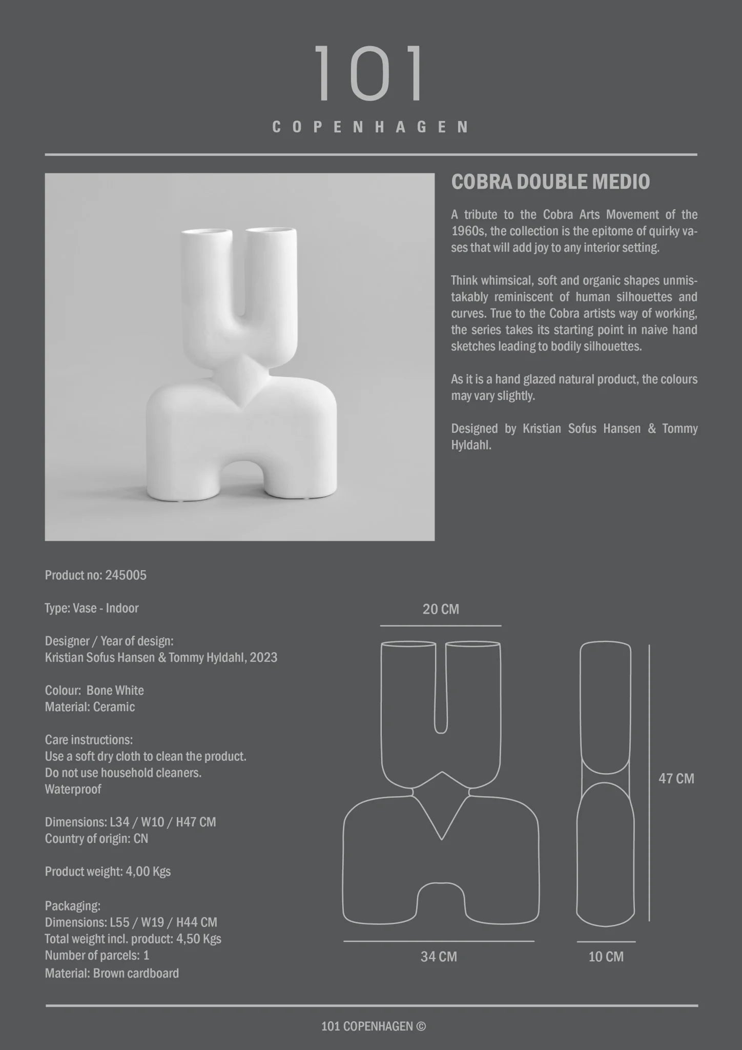 Cobra Vase Double, Medio - Bone  White