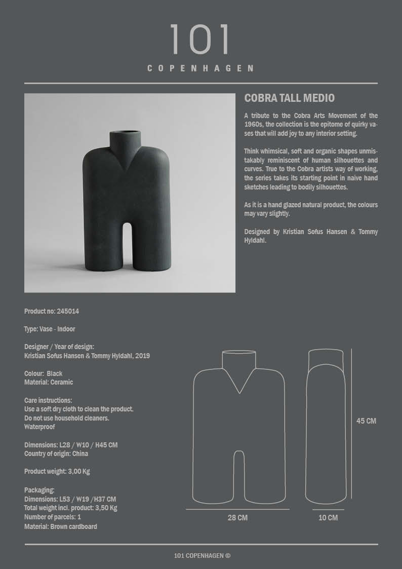 Cobra Vase Tall, Medio - Black