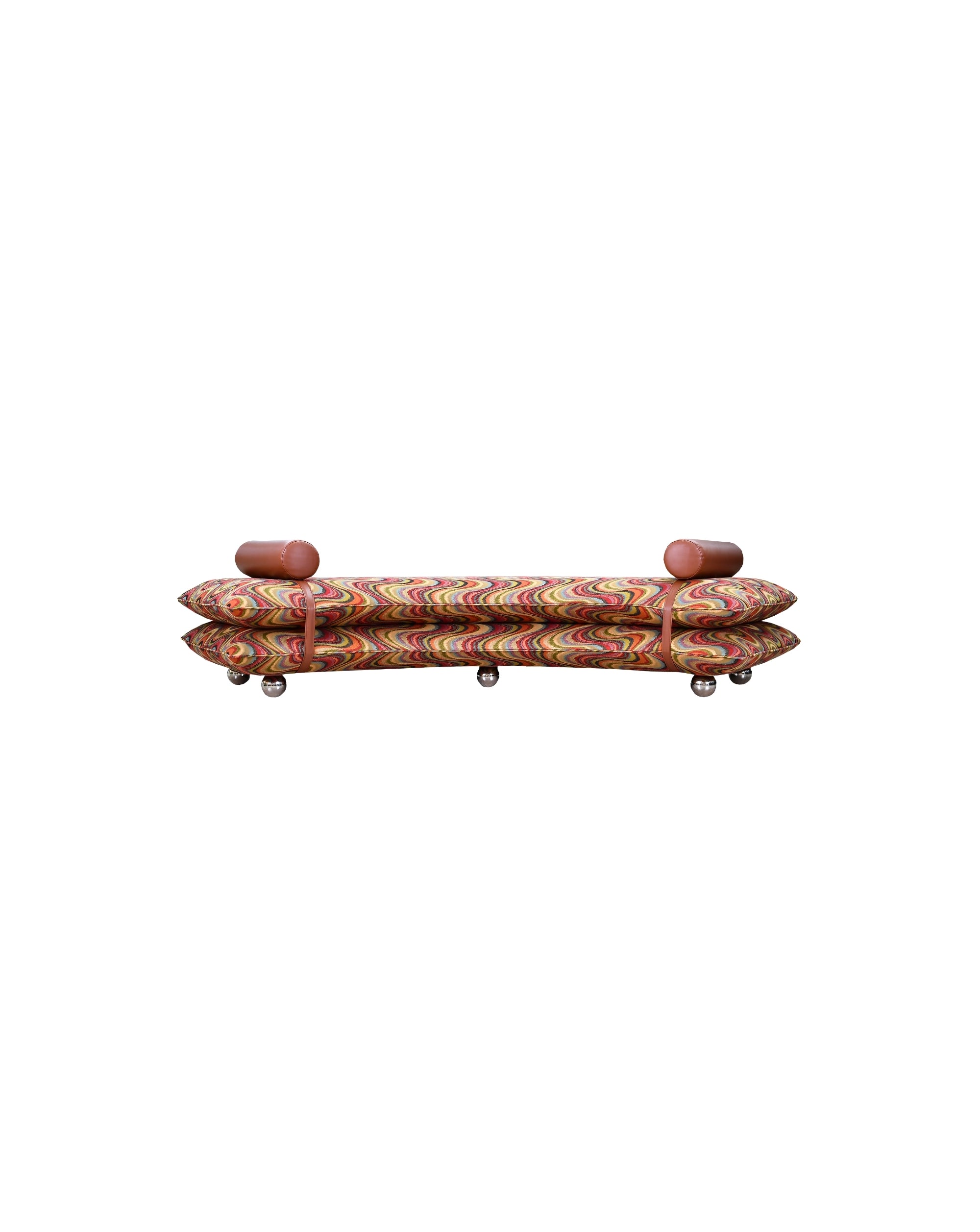 Decorative sofa bench with a patterned design on a white background