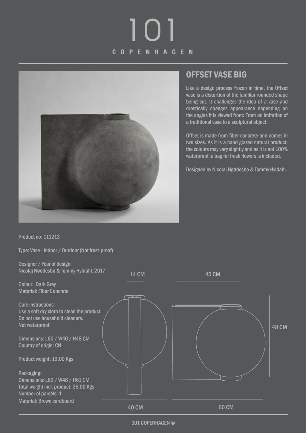 Offset Vase, Big - Dark Grey
