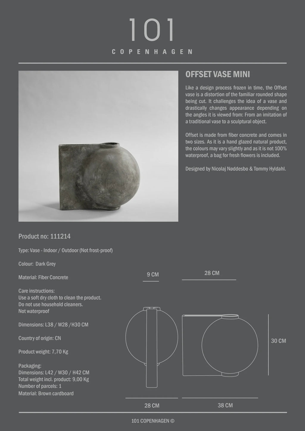 Offset Vase, Mini - Dark Grey
