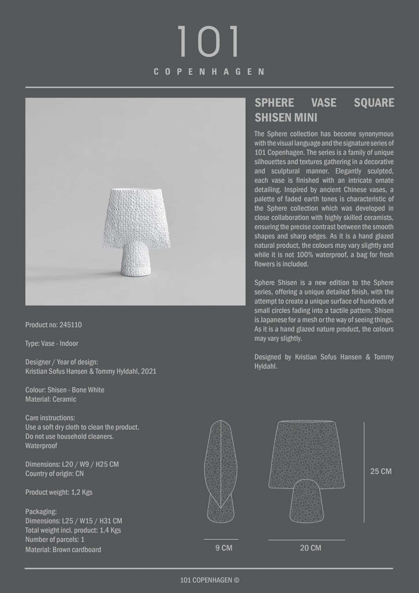 Sphere Vase Square Shisen, Mini -  Bone White