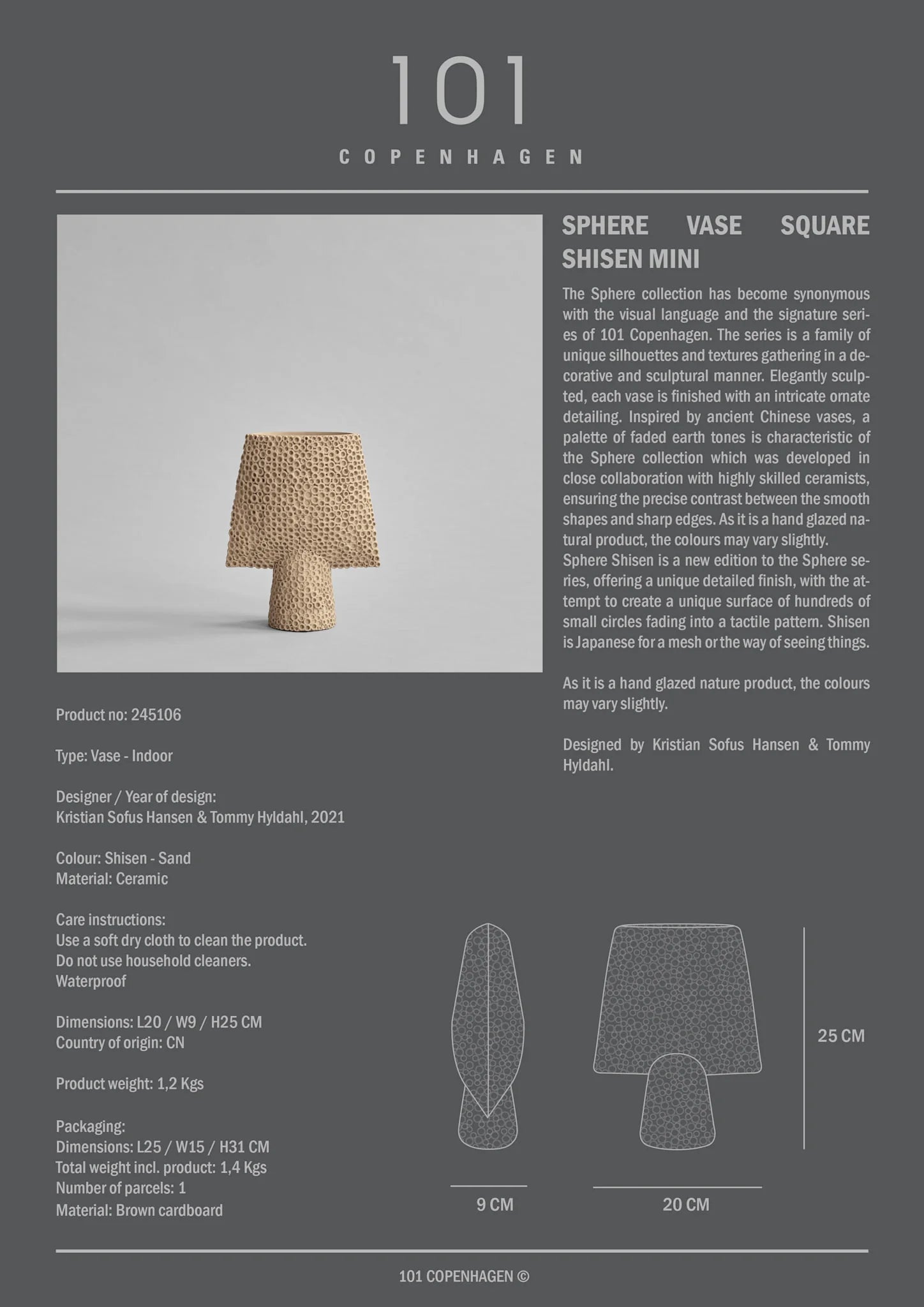 Sphere Vase Square Shisen, Mini - Sand