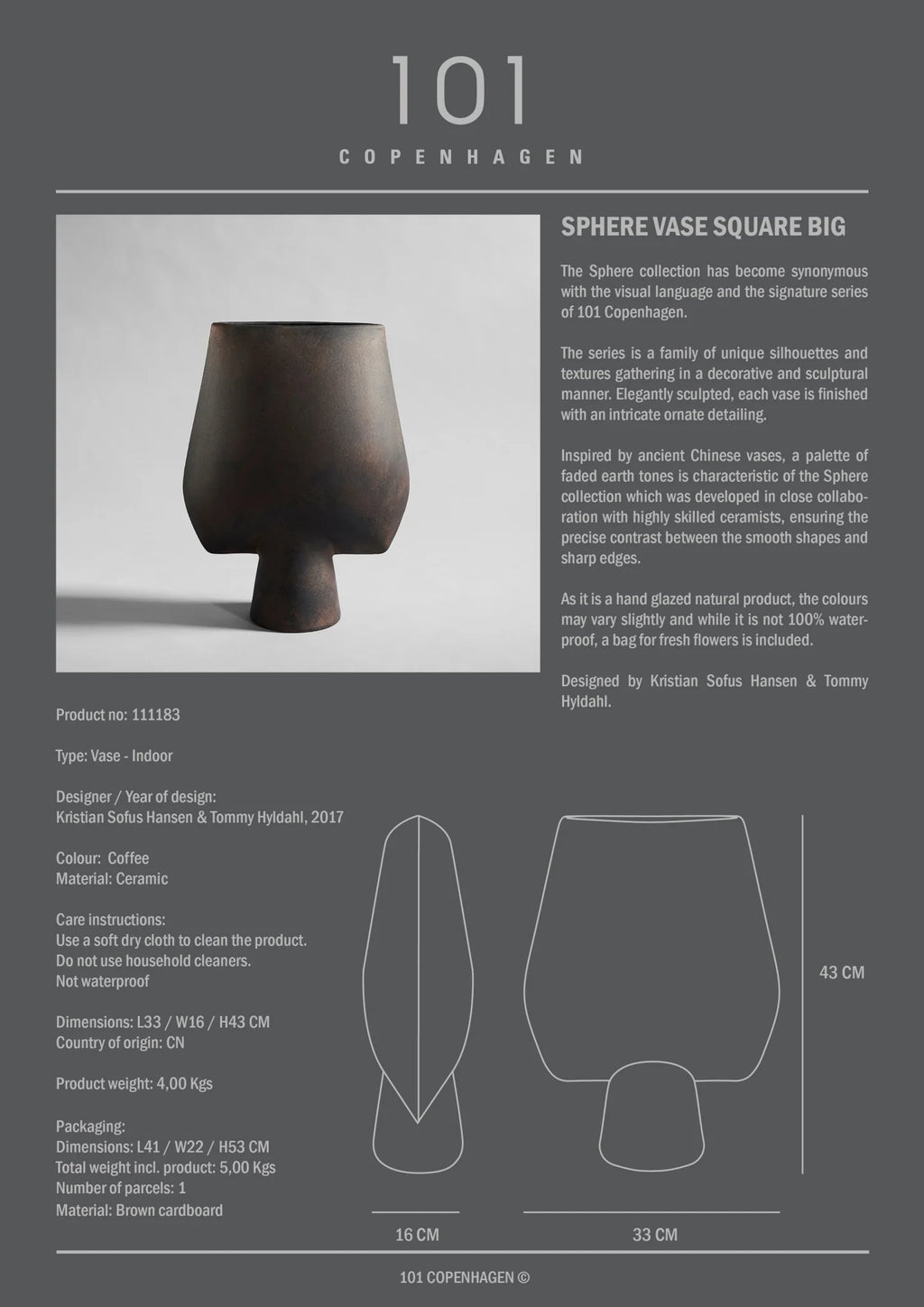 Sphere Vase Square, Big - Coffee