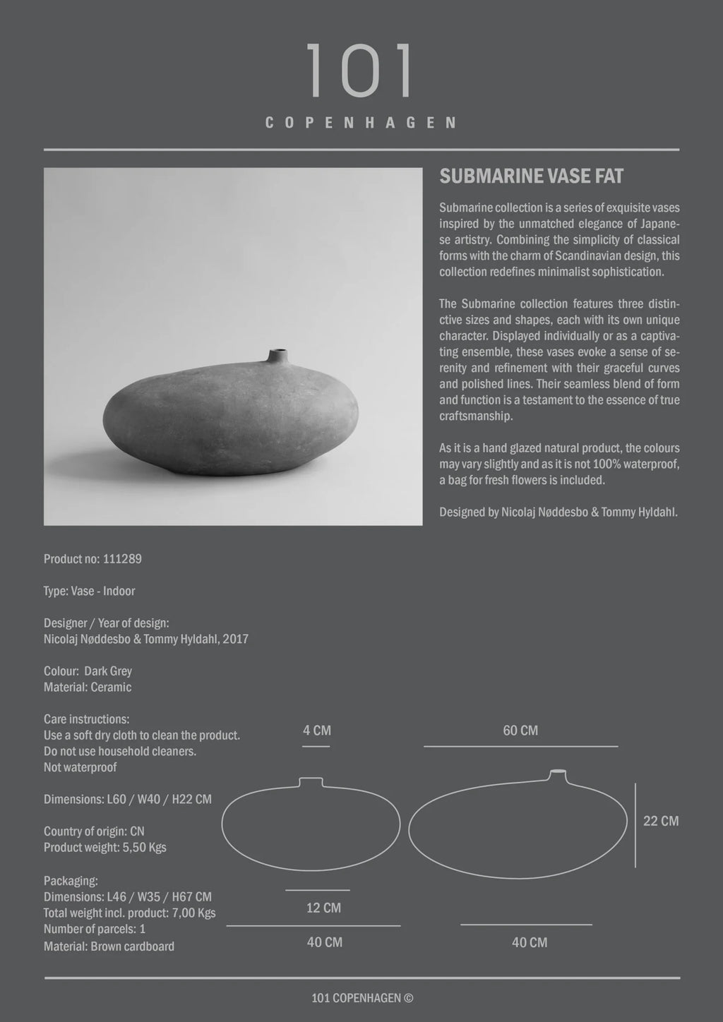 Submarine Vase, Fat - Dark grey