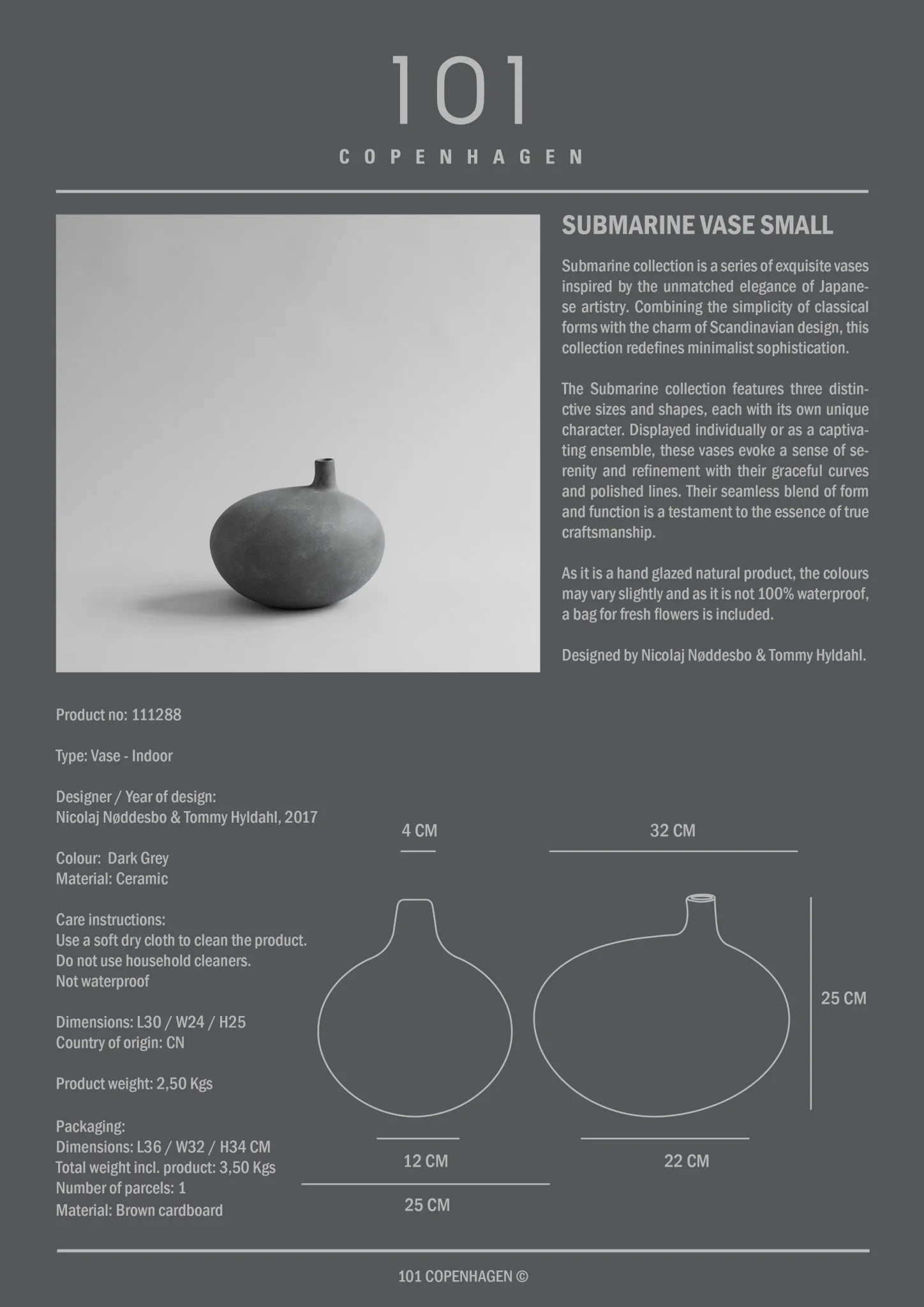 Submarine Vase, Small - Dark Grey