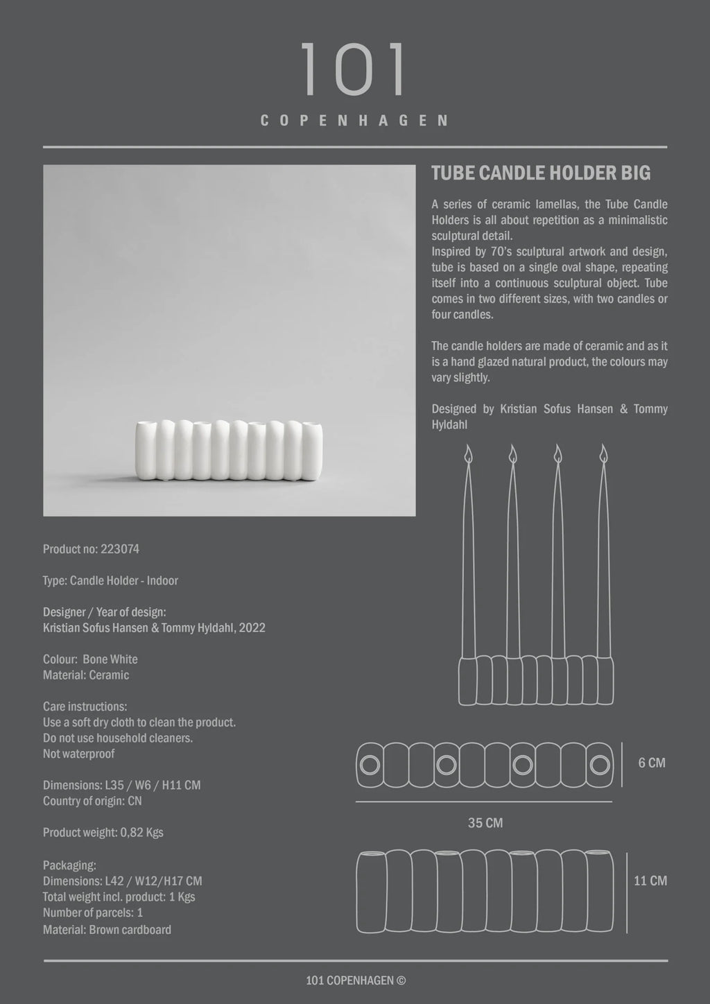 Tube Candle Holder, Big - Bone  White