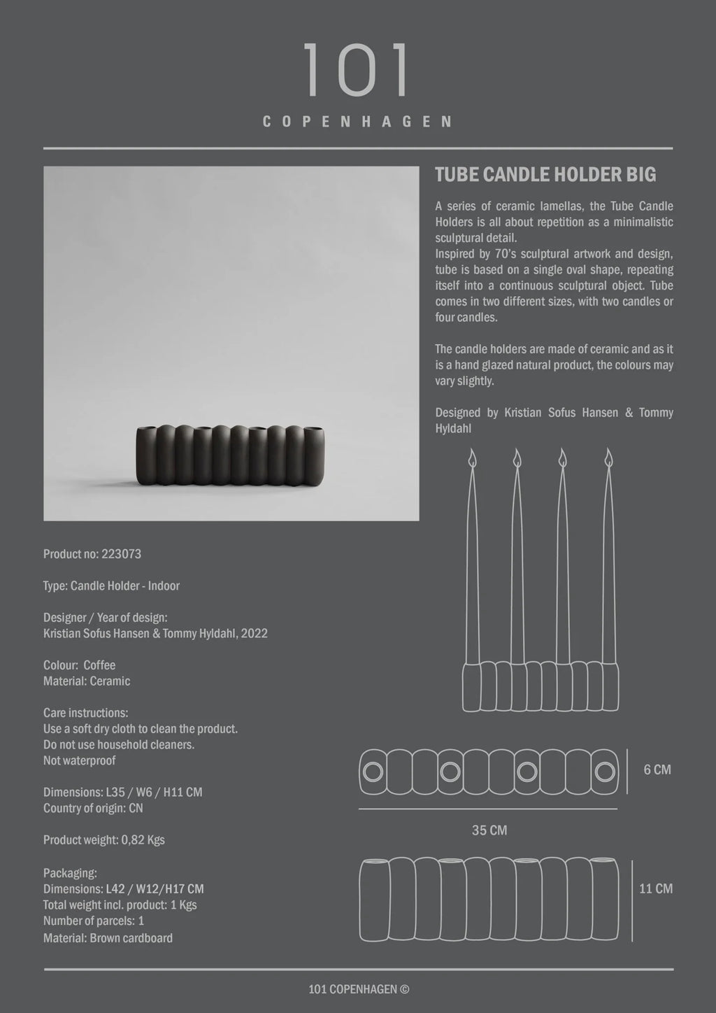 Tube Candle Holder, Big - Coffee