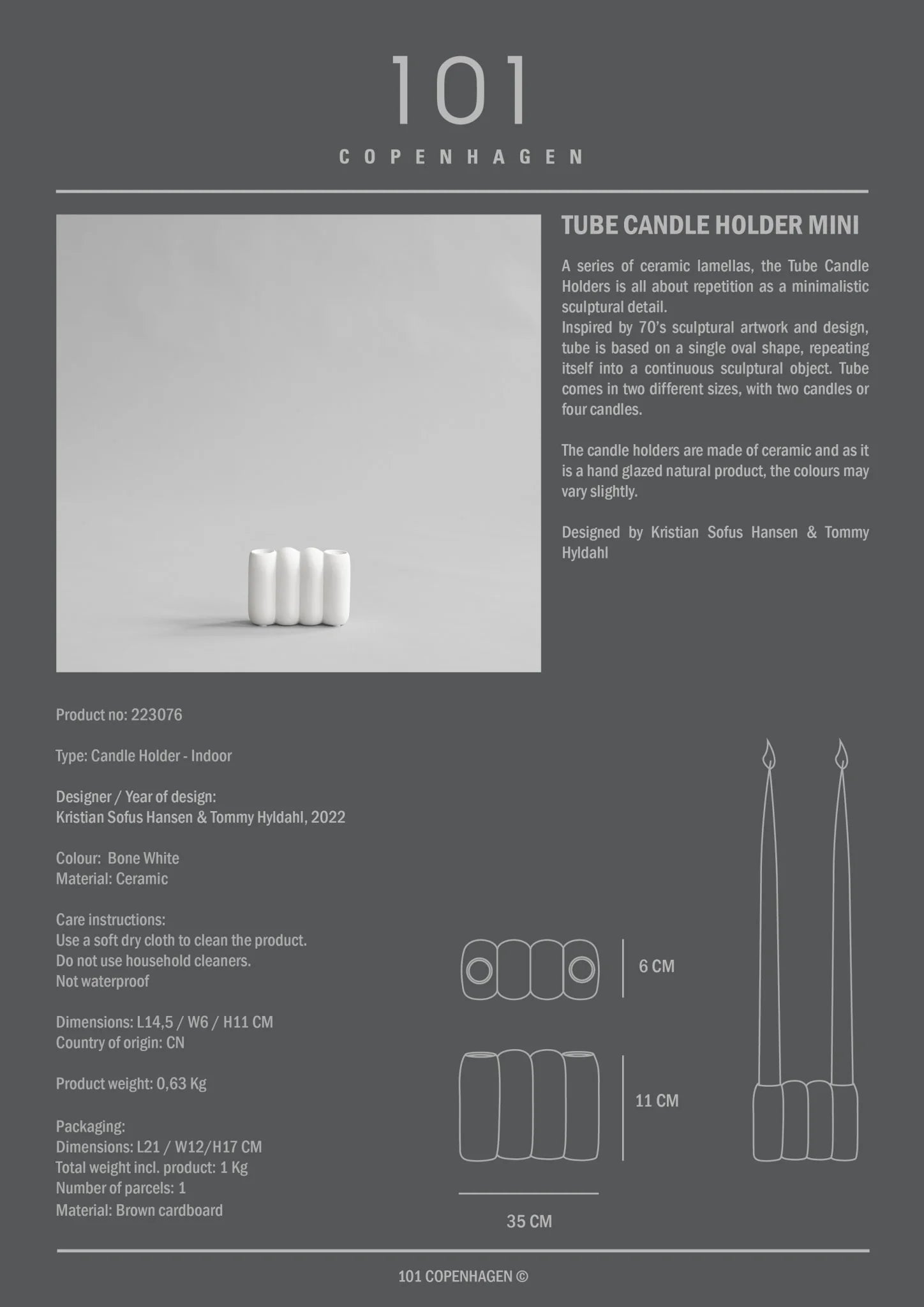 Tube Candle Holder, Mini - Bone  White