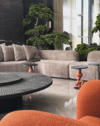 Round Wooden Engraved Table - Black