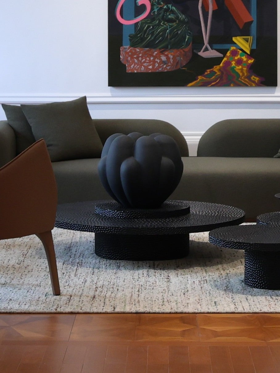 Round Wooden Engraved Table - Black