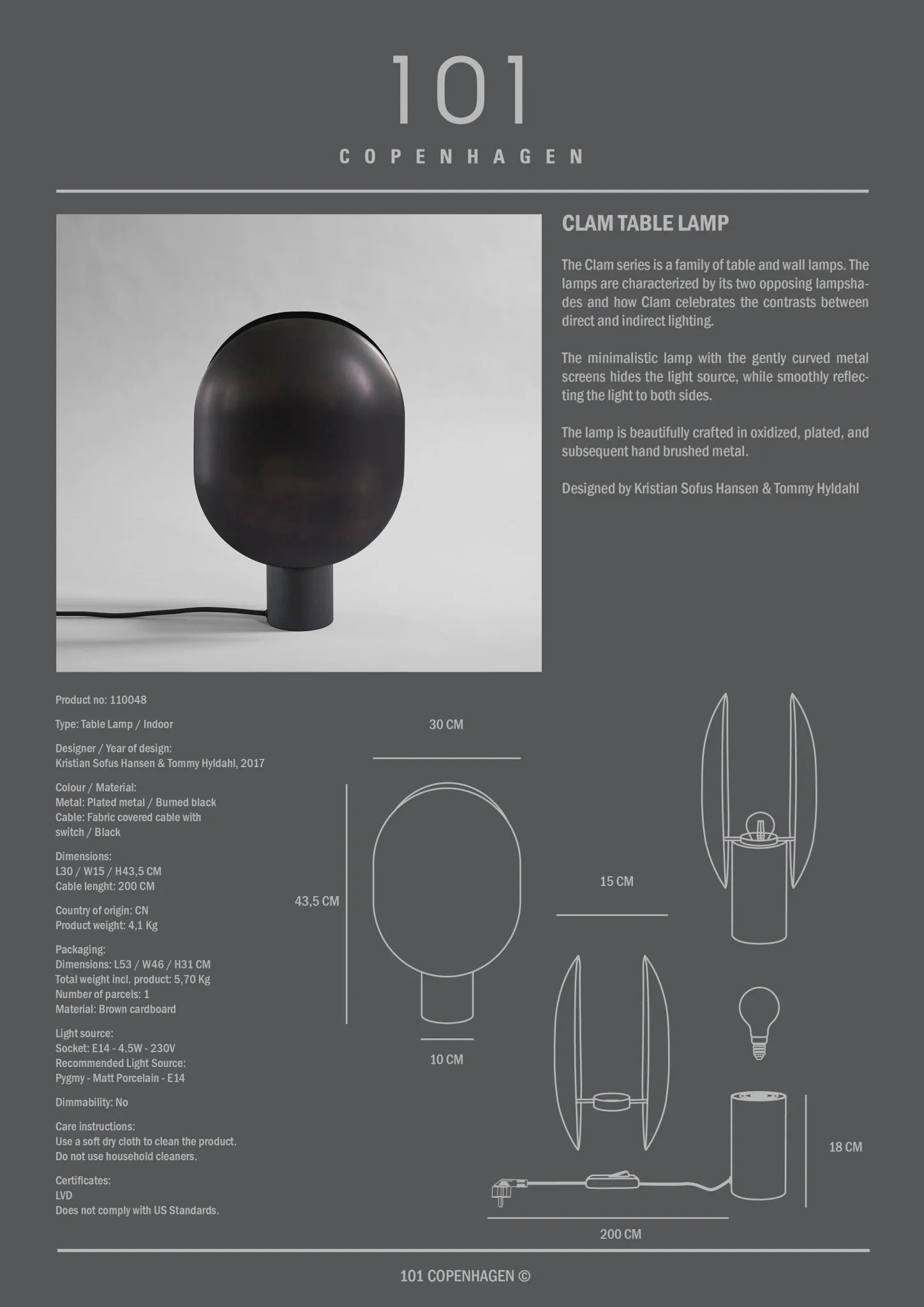Clam Table Lamp - Burned Black