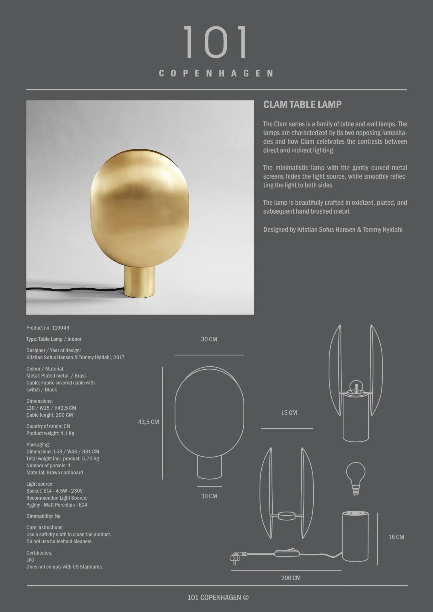 Clam Table Lamp - Brass