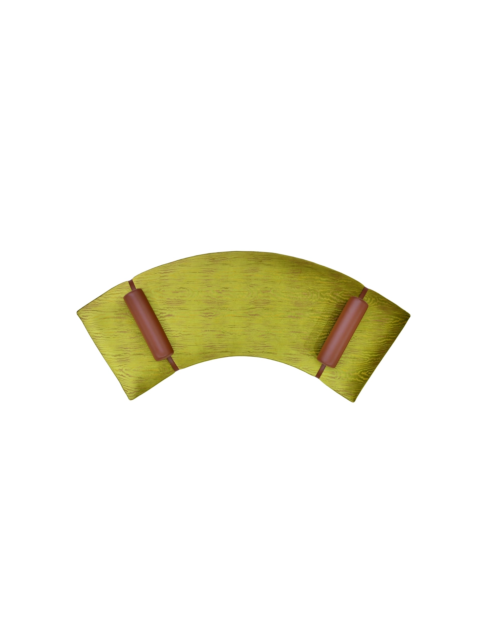 sofa bench with arc in lime green yellow print fabric with wooden design