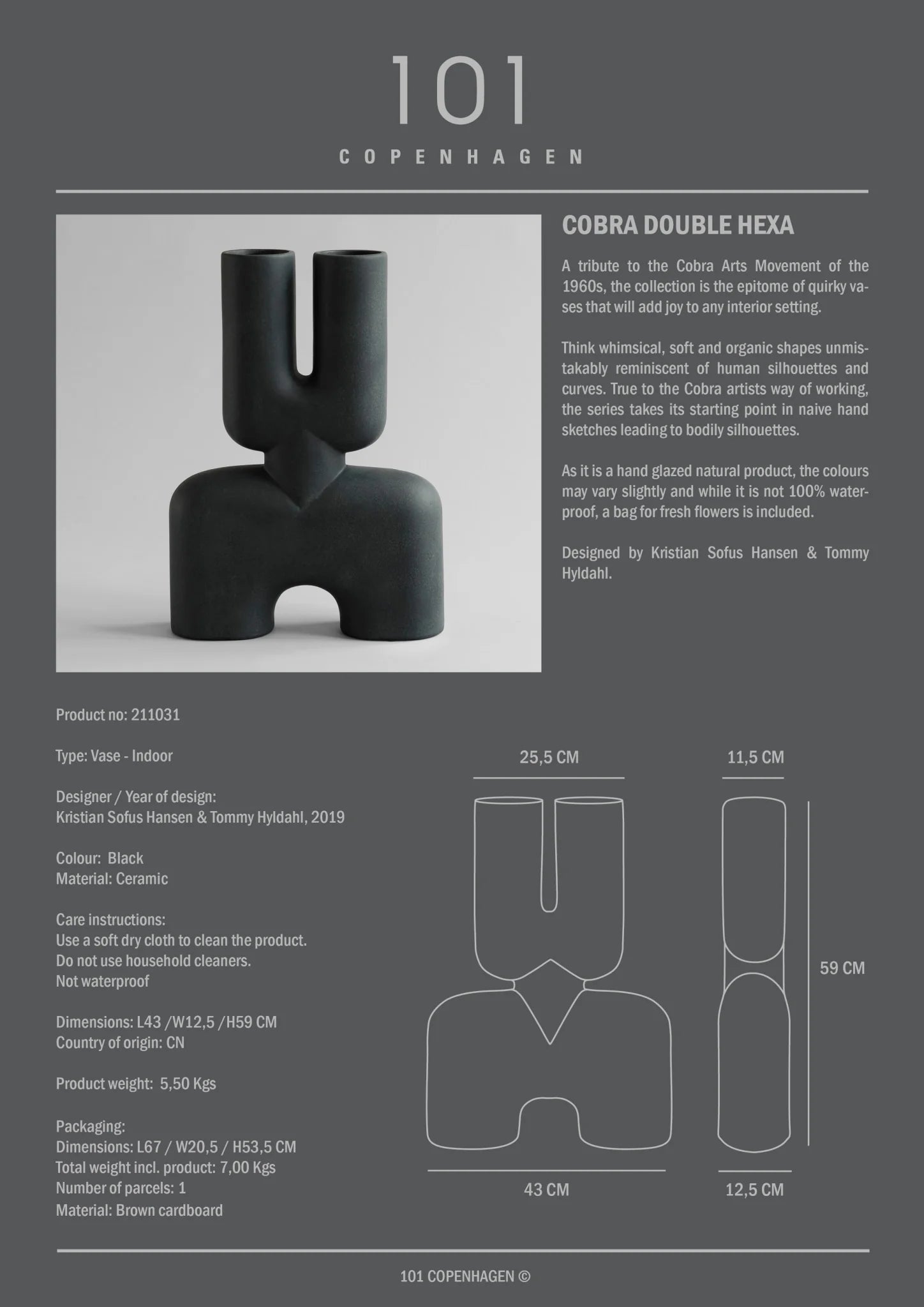 Cobra Vase Double, Hexa - Black